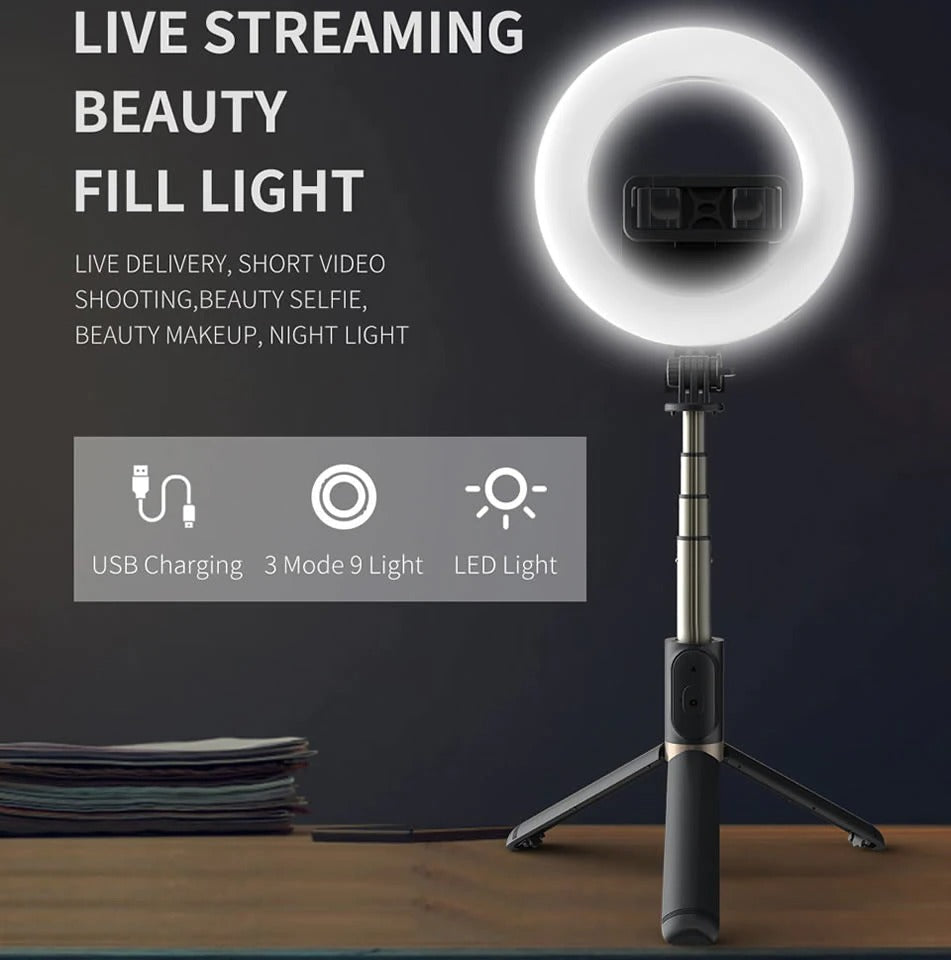 Portable 4-in-1 Selfie Stick with Tripod &amp; LED